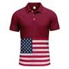 Camisa Polo Masculina Americana Fina de Seda Gelada de Secagem Rápida Camiseta Masculina Verão Bandeira Americana Estampada Gola Lapela Manga Curta