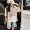 Conjunto de Camiseta con Estampado de Letras y Shorts de Verano para Niñas, Top Holgado de Manga Corta Estilo Coreano y Shorts de Mezclilla para Niñas Mayores