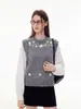 Colete de tricô redondo com bordado floral tridimensional estilo francês para mulheres, outono e inverno, jovem e elegante, colete de tricô sem mangas