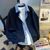 Jaqueta Cardigan Moletom Falso Estilo Americano Masculino Outono Cleanfit Patchwork Xadrez Casal Casual Top Tendência