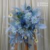 Boda azul set escena de boda floral fila de flores artificiales flor flor camino guía flor punto fondo escenario arreglo de bienvenida