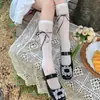 Calcetines de Encaje con Cordones Estilo Ballet Lolita para Mujer, Calcetines de Verano Calados Dulces con Cinta para la Pantorrilla, Calcetines Holgados de Encaje JK