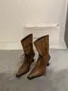 Botas de Caballero para Mujer de Punta Fina con Tacón Grueso Estilo Nuevo Otoño/Invierno 2025, Botas Altas Delgadas Vintage con Cordones, Botas Apilables de Apertura Amplia