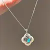 Popular Novo Estilo Chinês Xiaohongshu Beibei Recortado Diamante Azul Flor de Folha Janela Colar Estilo Chinês Luxo Acessível Peça Única Dropshipping
