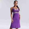 Pijama Nuevo para Mujer 2025 Comercio Exterior Pijama Camisola de Rayón con Encaje de Color Sólido para Mujer Venta al por Mayor Transfronteriza