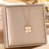 Collar de Acero de Titanio de Lujo Ligero Transfronterizo Estilo Coreano para Mujer Ópalo Trébol de Cuatro Hojas Diseño Nicho de Lujo Ligero Joyería Elegante Cadena Clavicular