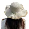 Sombrero de Sol Tulipán con Flecos de Rafia Estilo Fresco y Sencillo para Mujer, Sombrero de Paja con Protección Solar para Vacaciones en la Playa de Verano
