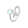 Anillo de cola de pez de Piedra Lunar Aurora de plata S925 para mujer, estilo japonés y coreano, lujo ligero, elegante, alto sentido, anillo abierto para índice, pulsera