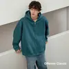 Moletom com zíper estilo americano personalizado de 350g com forro de fleece, cor sólida, manga longa, corte solto, estilo casual, personalizável com seu próprio design