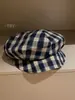 "Mi Cabeza No Es Redonda" Boina Retro a Cuadros para Mujer, Boina de Pintor Estilo Universitario, Sombrero Octagonal con Forma de Nube para Circunferencia de Cabeza Grande
