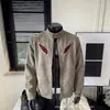 Chaqueta de Cuero para Motocicleta con Cuello Alto de Bloques de Color Americano Retro para Hombre Otoño Tie-Dye Desgastada Fresca de Moda Marca Traje de Vuelo Chaqueta