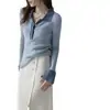 Mzoxom Ropa de Punto Elegante con Cuello Polo para Mujer Diseño de Color Contrastante Suéter de Punto de Gama Alta