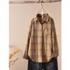 Colección Otoño 2026: Camisa a Cuadros Teñida en Hilo 100% Algodón, Top Artístico de Manga Larga con Cuello Polo, Camisa Casual y Versátil para Mujer