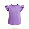 Camiseta infantil de manga curta com babados, novo estilo de verão, blusa infantil de gola redonda com manga tipo asa de borboleta, camiseta básica lisa para bebê, roupas infantis