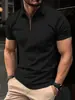 2026 Amazon Verão Transfronteiriço Nova Camisa Polo Masculina Waffle Cor Sólida Manga Curta Zíper Camiseta Top