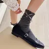 Meias Femininas com Botões Laço e Fitas Longas, Estilo Novo, Meias Empilhadas de Cano Médio, Algodão Penteado de Agulha Dupla, Meias Longas Cinzas
