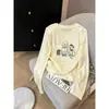 Estilo novo de 2026, ombro normal, gola redonda, camiseta feminina de algodão com estampa de floco de neve, manga longa, moderna e estilosa, top que rejuvenesce, peça básica para o início do outono