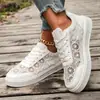 2026 Nuevos Zapatos de Encaje Hueco Estilo Europeo y Americano para Mujer, Zapatos Blancos Planos Transpirables, Zapatos Casuales de Moda Versátiles