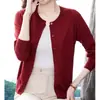 Cardigã de tricô feminino, novo estilo para o início do outono, de manga longa, cor sólida, gola redonda, casaco fino, peça externa, suéter, tricô