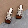 Sandalias de Tacón Grueso Tejidas Vintage de Punta Redonda 2026, Sandalias de Cuña Elegantes Estilo Vacacional Romanas Abiertas para Mujer