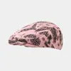 Boné de Aba Reta Estampa de Leopardo Retrô Britânico Marca Tendência Estilo Hong Kong Chapéu Octogonal para Mulheres Rua Casual Versátil Boina para Usar ao Avesso