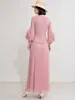 Traje plisado vintage estilo francés para mujer en otoño, con cuello en V, entallado a la cintura, cárdigan plisado con mangas abullonadas y una falda larga plisada de cintura alta