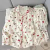 Pijama fofo e doce com estampa de coelho em desenho animado, conjunto de manga longa e calça longa para primavera e outono, roupa de casa de alto valor