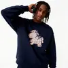 Sudadera de Algodón Pesado para Parejas, Corte Holgado, Cuello Redondo, Sin Capucha, Pulóver, Versátil, Cálida, Prenda Superior Estampada para Otoño e Invierno