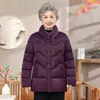 Casaco de algodão estilo Tang de inverno para senhora idosa, casaco de algodão para avó com gola alta, gola de pele, mais veludo, jaqueta de algodão para mulher de 70 anos, mãe, jaqueta acolchoada de algodão quente espessa