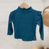 Camisa básica de primavera y otoño para mujer y niño, estilo infantil, con personalidad, marca de moda, estilo coreano, cuello medio alto, mangas voladoras con borde en las orejas