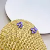 Pendientes de Flor de Pétalo de Doble Capa Púrpura Aguja de Plata Estilo Hada Pinzas para Orejas Pendientes Pequeños Frescos