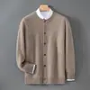 Camada Simples Outono/Inverno Novo Cardigã 100% Lã Masculino Gola Redonda Dupla Camada Engrossado Cardigã Quente Jaqueta Casual