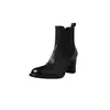 Botines Chelsea de tacón alto de piel lavada de alta calidad Otoño/Invierno 2026 tacón grueso punta redonda para ir al trabajo piel genuina slip-on botines cortos para mujer