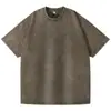 Camiseta 100% Algodão 230g, Lavada e Desgastada, Oversized, Marca Vintage Tendência, Manga Curta Batik Europeu e Americano, Unissex, Ombro Caído, Caimento Solto