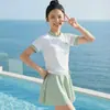 Traje de baño escolar para niñas, conjunto de dos piezas conservador, aspecto de alta gama, adelgazante, adecuado para vacaciones en la playa, traje de baño para niñas