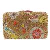 Bolsa de Noite Floral Cravejada de Diamantes, Caixa Rígida de Metal Cheia de Diamantes, Bolsa para Vestido, Bolsa de Mão para Banquete Europeu e Americano, Clutch de Pedras