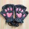 Invierno Lindo Dibujo Animado Gato Niñas Guantes Cálidos sin Dedos Engrosados Felpa Pata de Oso Medio Dedo Guantes Garra de Gato