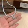 Moda Francesa Exquisito Colgante de Circonita Amor Perla de Imitación Cadena de Clavícula Geométrica Cola de Pez Cadena de Collar de Lujo Ligero para Mujer