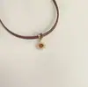 Colar de Corda de Couro com Pedra Olho de Tigre Marrom Girassol Maillard para Mulheres, Corrente de Clavícula Estilo Minimalista Ins de Luxo Leve de Nicho