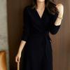 Vestido cruzado de punto para mujer con cuello en V y cinturón en la cintura, nuevo estilo coreano Otoño e Invierno 2026, holgado, elegante, femenino