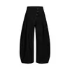 Calça social masculina de perna larga, solta, calça comprida, design de botão diagonal, sentido de design, perna curva, cleanfit, personalidade, cor sólida, calça casual