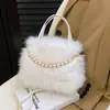 Bolso Femenino de Moda Nuevo, Bolso de Mano de Felpa con Cuentas, Bolso Cuadrado Pequeño con Textura, Bolso Versátil para el Día a Día, Bolso Cruzado Peludo Sencillo