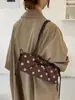 Bolsa de sobaco com laço de bolinhas estilo coreano para mulheres, nova bolsa baguette de camurça vintage 2026, bolsa de mão e bolsa de ombro de outono