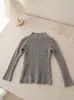 Suéter de punto para niños con cuello alto fruncido, suéter de punto suave y elástico con rayas verticales caladas para niñas, para otoño e invierno