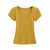 25 Anos de Verão Feminino Transfronteiriço Ajustado ao Corpo, Gola Redonda Grande, Abraçando o Peito na Cintura, Camiseta de Manga Curta, Top de Algodão Bambu Cor de Gengibre