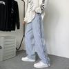 Jeans Masculino Loose de Perna Reta para Primavera e Outono com Design Patchwork, Calças Casuais Street Hip-Hop Americano Tendência