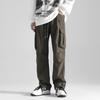 Calça reta de outono retrô, versátil, solta, com caimento, macacão casual casual de alta rua americana com vários bolsos, calças de marca de moda masculina