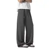 Pantalones de Chándal Blancos de Pierna Ancha con Cordón, Tejido de Punto de Color Sólido, Corte Holgado, Caída Suelta, Color Puro, Moda Urbana, Pantalones Largos Casuales para Hombre