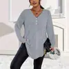 2026 Europeo y Americano Amazon Comercio Exterior Transfronterizo Color Sólido Cuello en V Botones Casual Manga Larga Top