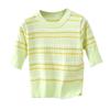 Top Tricô Listrado Curto para Mulheres com Saia Primavera & Outono 2025 Novo Estilo Pequeno Suéter de Cintura Alta Camisa Base para Mulheres